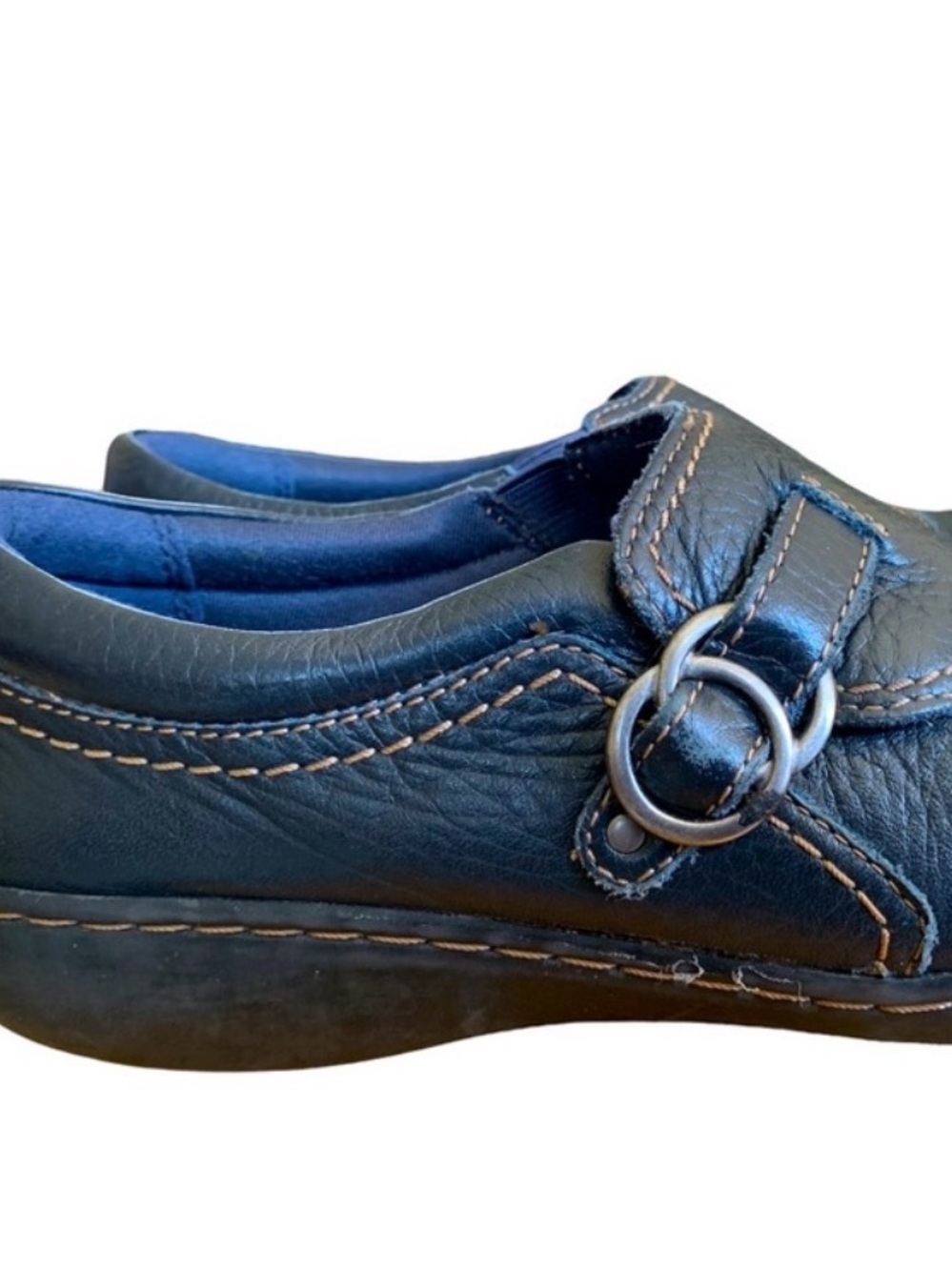 Clark’s Navy Blue Leather Casual Comfortable Slip On Flats Shoes Size 8 - Picture 2 of 5